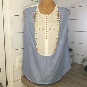 J‎ Crew crystal embellished tuxedo shell blouse